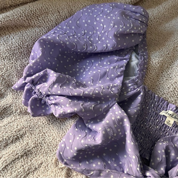 For love and lemons Chelsea puff sleeve purple polka dot tie front top - Picture 11 of 11